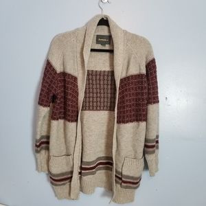 Lovemarks Open Gray/Burgundy Cardigan Sweater Lrg